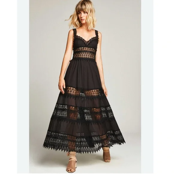 Charo Ruiz Ibiza Black Sophia Crocheted Lace panel Cotton-blend Voile Maxi Dress - Picture 4 of 4